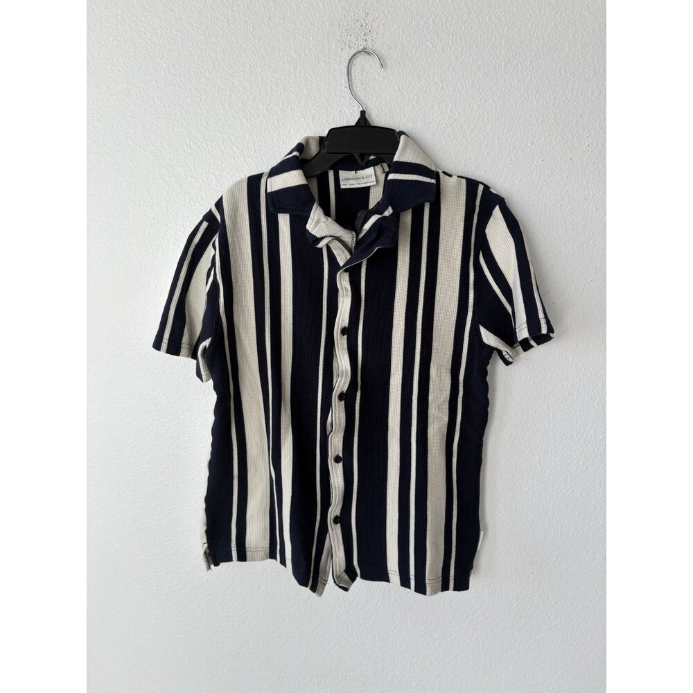 Larsson & Co. Blue/White Textured Striped Short Sleeve Button Down Shirt Men's M
